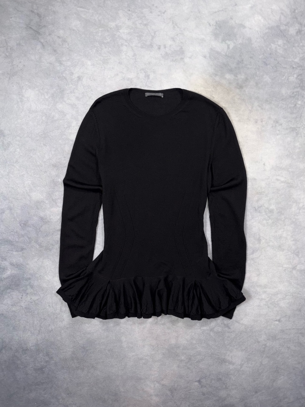 Vintage Alexander Mcqueen 2000s Black Wool Sculptured Ruffle Sweater
